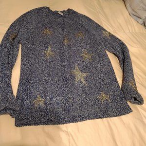Valentino Mens Hand Sewn Runway Crewneck Sweater Blue Gold Stars Size Large
